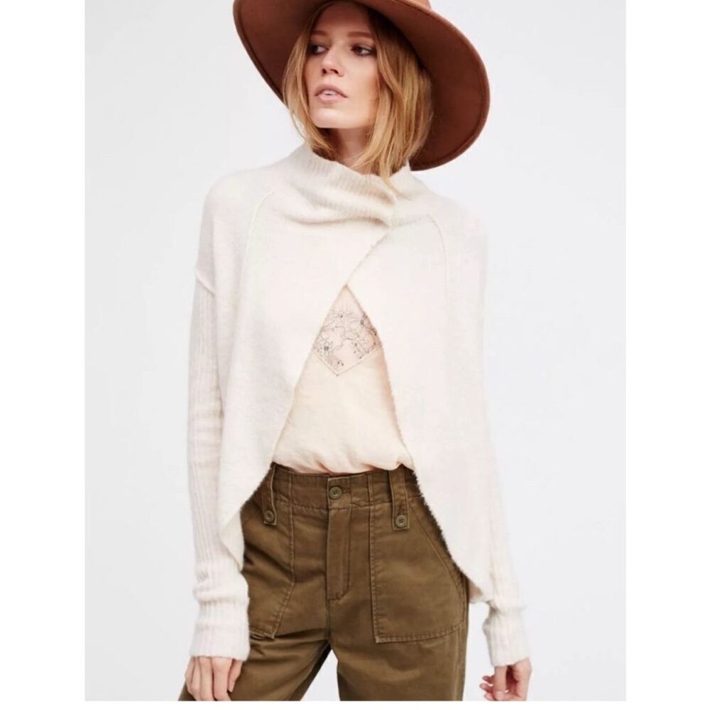 Free People Cascade Cardi Open Front Wool Blend Cardigan Sweater Ivory Size S